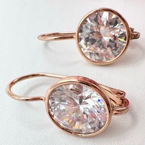 HUGE CZ Crystal Rose Gold Tone Earrings Round Glamorous Holiday Gift For Her
